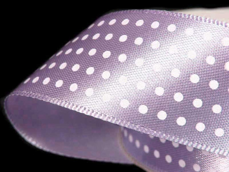 Wstążka 25mm atłas KROPECZKI jasny fiolet