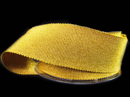 Taśma 35mm ryps bawełna-lurex musztarda