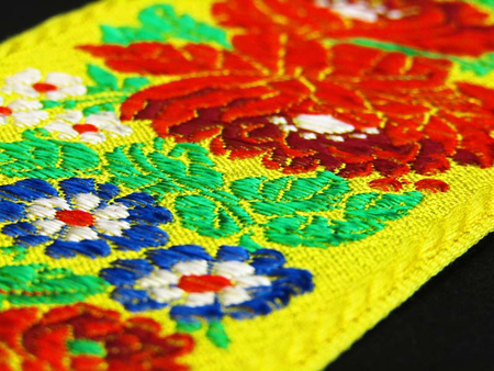 Taśma 70mm żakard RÓŻA żółta