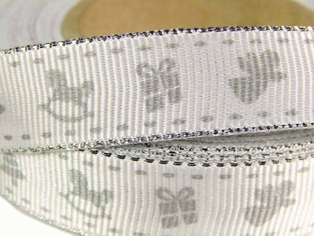 Wstążka 15mm ryps ŚWIĘTA biało-srebrna