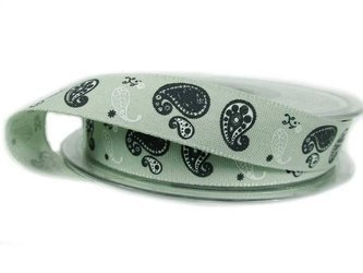 Wstążka 15mm tafta PAISLEY zielona szałwia