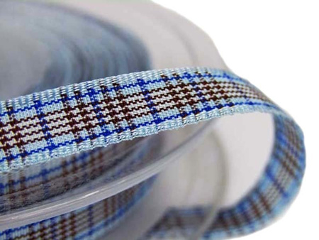 Wstążka 7mm kratka BLACKBERRY błękitna