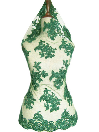 Koronka 140cm tiulowa haft koder ciemnozielona