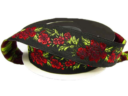 Taśma 25mm żakard RÓŻA czerwona