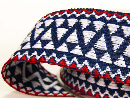 Taśma 30mm żakard AZTEC granatowo-czerwona