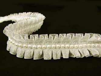 Taśma 4,5cm plisa organtyna & perła ecru