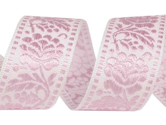 Taśma 40mm żakard KWIAT jasnoróżowa