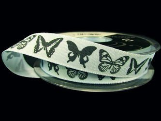 Wstążka 15mm tafta DANCING BUTTERFLY turkus