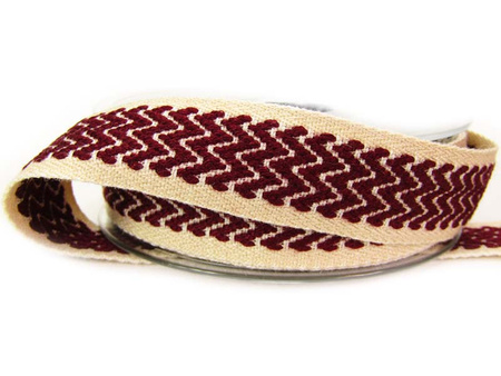 Taśma 25mm tkana beżowo-bordowa