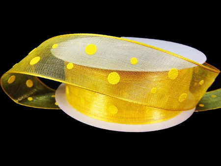 Wstążka 25mm organtyna KROPA żółta