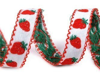 Taśma 16mm żakard TRUSKAWKA biała