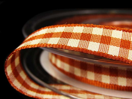 Wstążka 10mm kratka NATURAL GINGHAM rdza