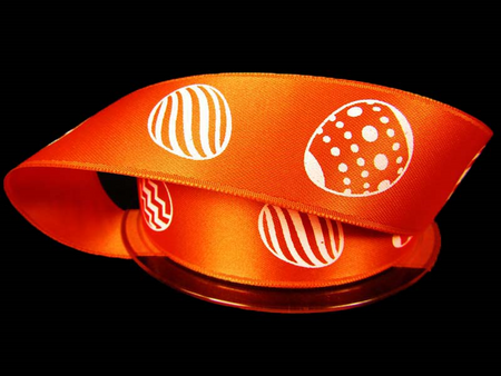 Wstążka 2,5cm atłas PISANKI pomarańczowa