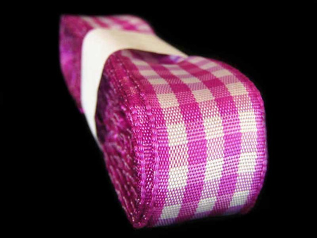 Wstążka 25mm kratka fuksja