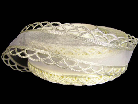 Wstążka 25mm organtyna KORONKA ecru