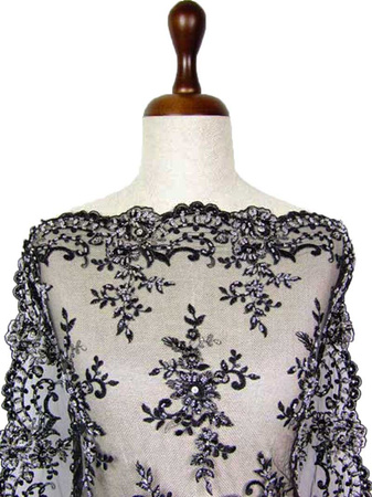 Koronka 130cm tiulowa haft z koralikiem czarna