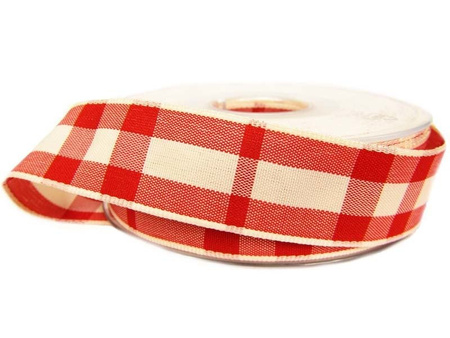 Wstążka 25mm kratka RUSTIC TARTAN czerwona