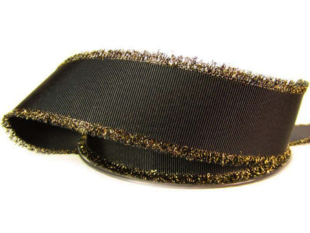 Taśma 38mm ryps ozdobny czarno-złota