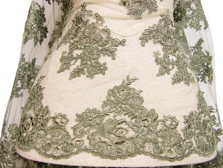 Koronka 140cm tiulowa haft z koderem khaki