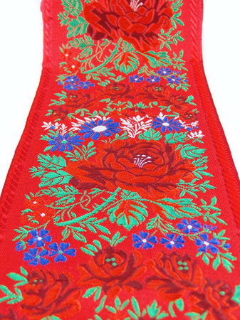 Taśma 100mm żakard RÓŻA czerwona