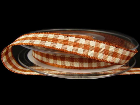 Wstążka 10mm kratka NATURAL GINGHAM rdza
