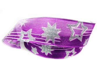 Wstążka 25mm organdyna GWIAZDY fiolet