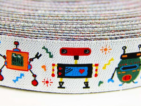 Taśma 15mm żakard ROBOT biała