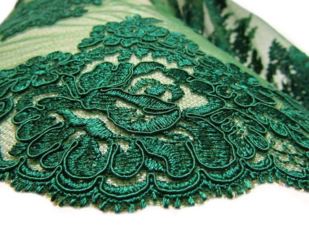 Koronka 140cm tiulowa haft koder ciemnozielona