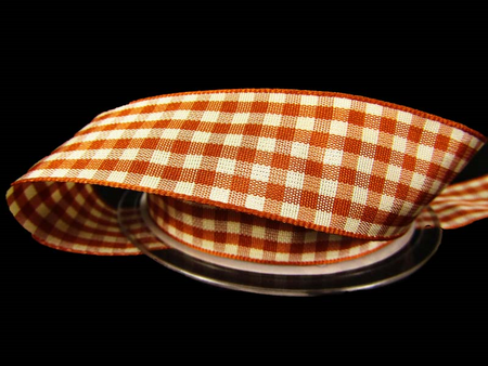 Wstążka 25mm kratka NATURAL GINGHAM rdza