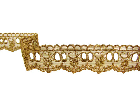 Koronka 2,8cm tiulowa złoty brąz