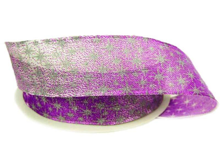 Wstążka 25mm organdyna GWIAZDKI fiolet