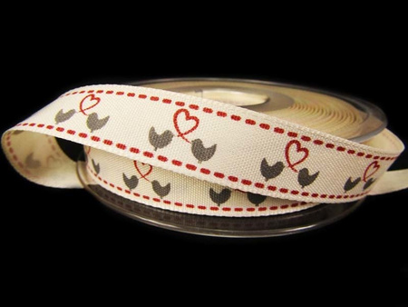 Wstążka 15mm tafta LITTLE BIRDS natural