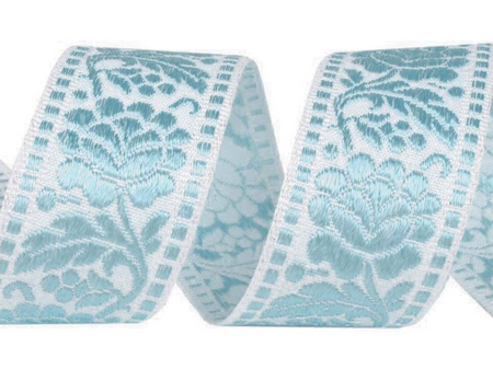 Taśma 40mm żakard KWIAT błękitna