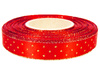 Wstążka 15mm atłas KROPKI rexor czerwona