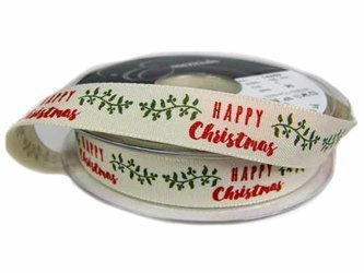 Wstążka 15mm tafta FUNKY CHRISTMAS natural