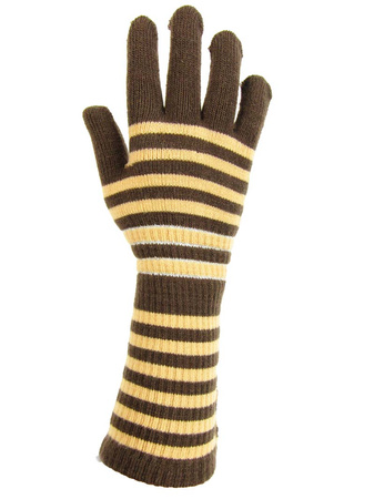 Rękawiczka młodzieżowa 3/4 dziana paski brąz