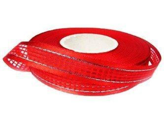 Wstążka 17mm organtyna KRATKA czerwona
