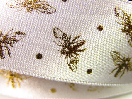Wstążka 25mm atłas BEES biała