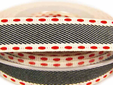 Taśma 15mm tkana VINTAGE STITCH czarna