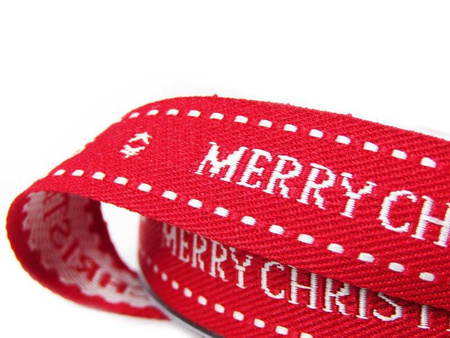 Wstążka 15mm tkana MERRY CHRISTMAS czerwona