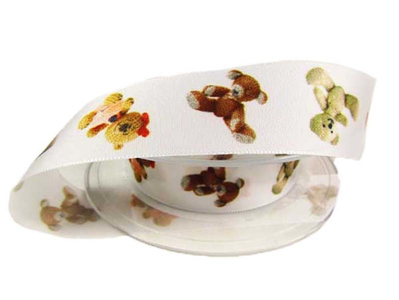 Wstążka 25mm tafta MISIE biała