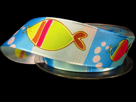 Wstążka 25mm tafta POISSONS niebieska