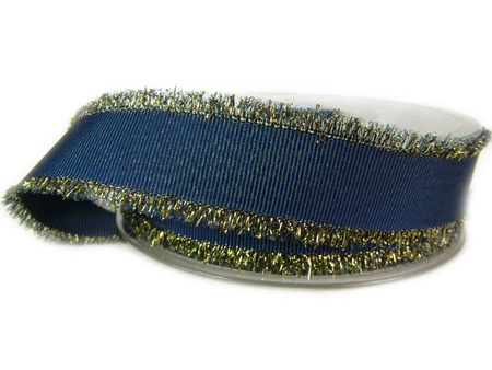 Taśma 25mm ryps ozdobny granatowo-złota