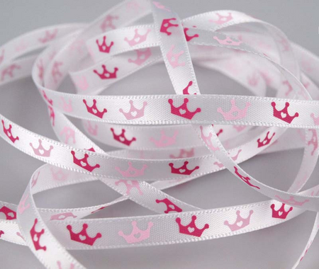 Wstążka 6mm atłas KORONA biała