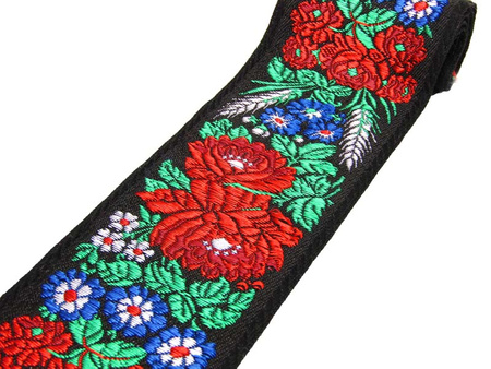 Taśma 70mm żakard RÓŻA czarna