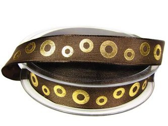 Wstążka 16mm tafta KOŁA złote