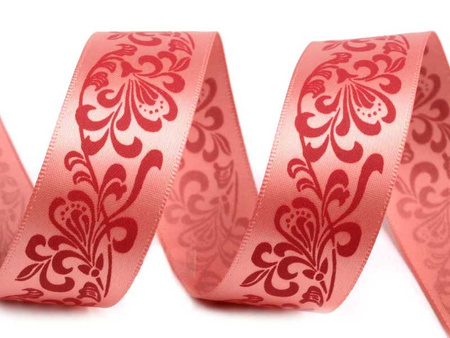 Wstążka 25mm atłas KWIATY antyczny róż