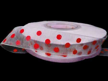 Wstążka 15mm organtyna KROPKA czerwona