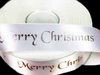 Wstążka 25mm atłas MERRY CHRISTMAS biała
