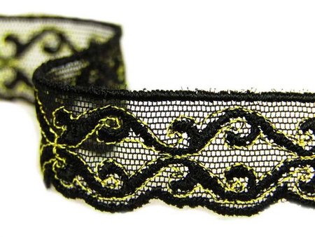 Koronka 1,6cm tiulowa czarno-złota